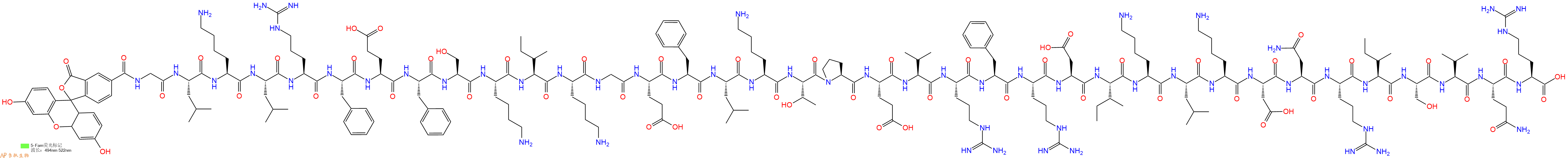 專肽生物產(chǎn)品熒光標(biāo)記肽5Fam-GLKLRFEFSKIKGEFLKTPEVRFRDIKLKDNRISVQR2022972-73-0