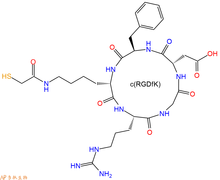 專肽生物產(chǎn)品c(RGD)環(huán)肽：cyclo{RGDfK(Cya)}、環(huán)狀多肽c(RGDfK)-巰基乙酸、巰基乙酸-c(RGDfK)