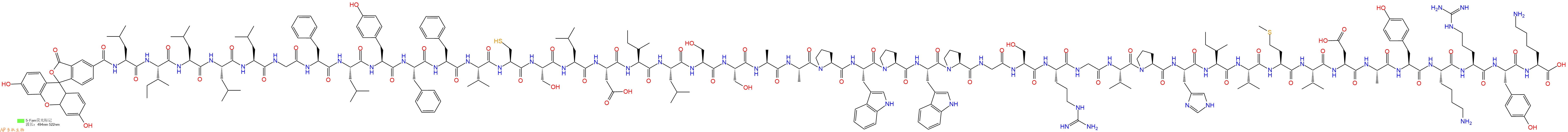 專肽生物產(chǎn)品5FAM-Leu-Ile-Leu-Leu-Leu-Gly-Phe-Leu-Tyr-Phe-Phe-Val-Cys-Ser-Leu-Asp-Ile-Leu-Ser-Ser-Ala-Ala-Pro-Trp-Pro-Trp-Pro-Gly-Ser-Arg-Gly-Val-Pro-His-Ile-Val-Met-Val-Asp-Ala-Tyr-Lys-Arg-Tyr-Lys-COOH