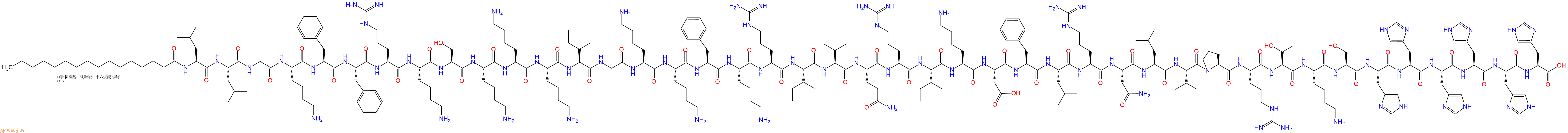專肽生物產(chǎn)品Palmiticacid-Leu-Leu-Gly-Lys-Phe-Phe-Arg-Lys-Ser-Lys-Lys-Lys-Ile-Gly-Lys-Lys-Phe-Lys-Arg-Ile-Val-Gln-Arg-Ile-Lys-Asp-Phe-Leu-Arg-Asn-Leu-Val-Pro-Arg-Thr-Lys-Ser-His-His-His-His-His-His-COOH