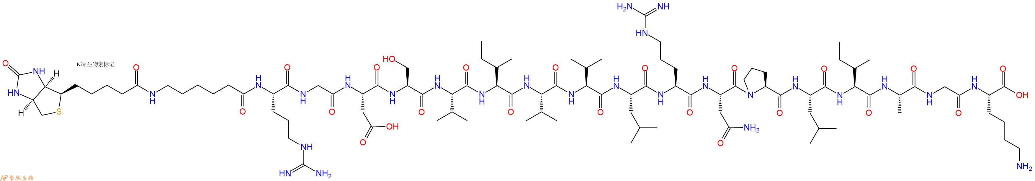 專(zhuān)肽生物產(chǎn)品Biotin-Ahx-Arg-Gly-Asp-Ser-Val-Ile-Val-Val-Leu-Arg-Asn-Pro-Leu-Ile-Ala-Gly-Lys-COOH