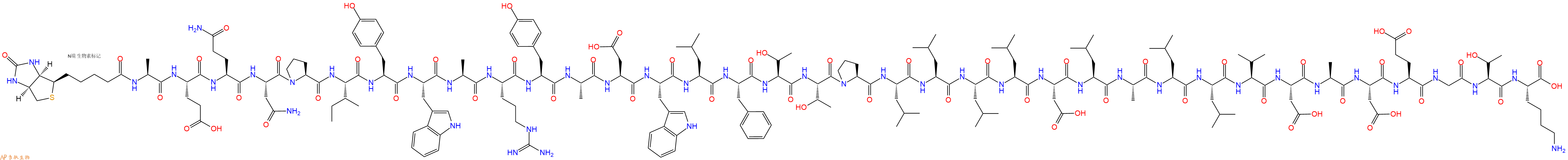 專肽生物產(chǎn)品Biotin-Ala-Glu-Gln-Asn-Pro-Ile-Tyr-Trp-Ala-Arg-Tyr-Ala-Asp-Trp-Leu-Phe-Thr-Thr-Pro-Leu-Leu-Leu-Leu-Asp-Leu-Ala-Leu-Leu-Val-Asp-Ala-Asp-Glu-Gly-Thr-Lys-OH