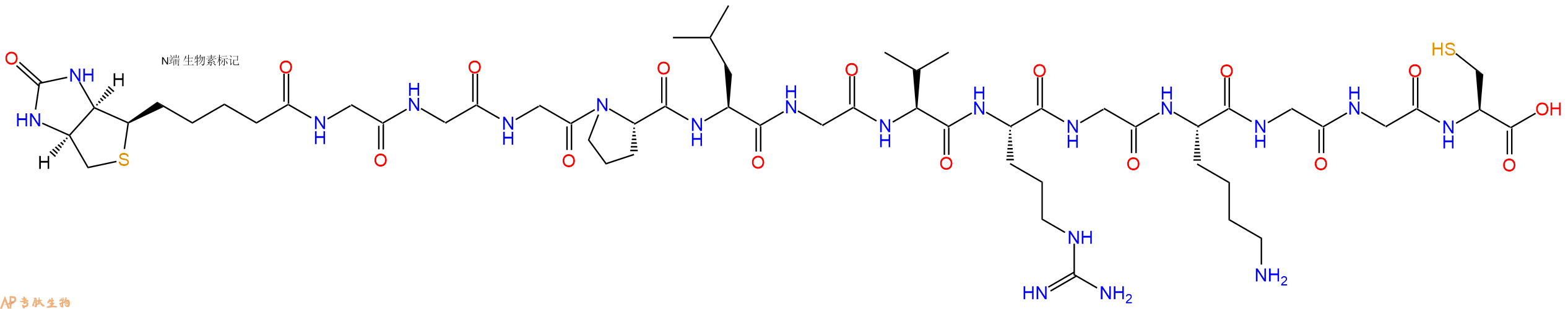 專(zhuān)肽生物產(chǎn)品Biotinyl-Gly-Gly-Gly-Pro-Leu-Gly-Val-Arg-Gly-Lys-Gly-Gly-Cys-OH