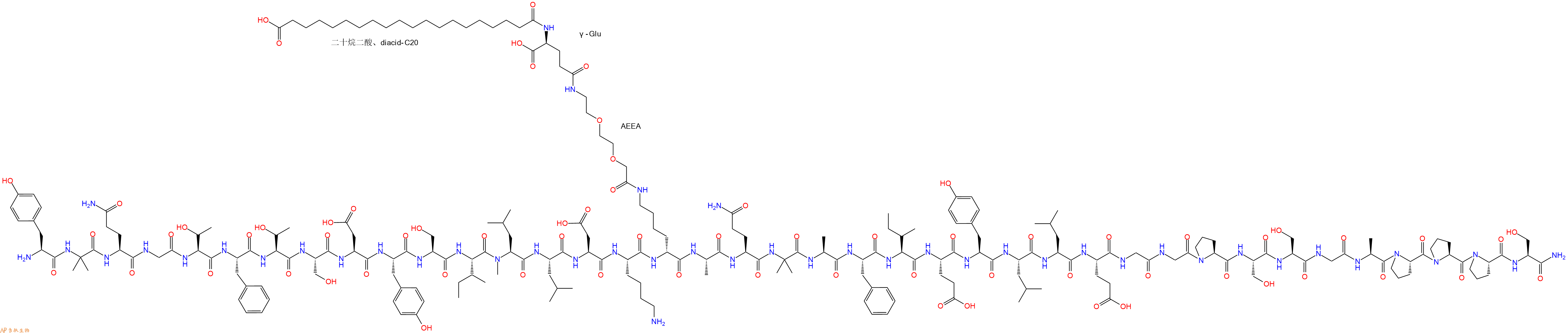 專肽生物產(chǎn)品H2N-Tyr-Aib-Gln-Gly-Thr-Phe-Thr-Ser-Asp-Tyr-Ser-Ile-(NMe)Leu-Leu-Asp-Lys-Lys(雷塔魯肽側(cè)鏈)-Ala-Gln-Aib-Ala-Phe-Ile-Glu-Tyr-Leu-Leu-Glu-Gly-Gly-Pro-Ser-Ser-Gly-Ala-Pro-Pro-Pro-Ser-NH2