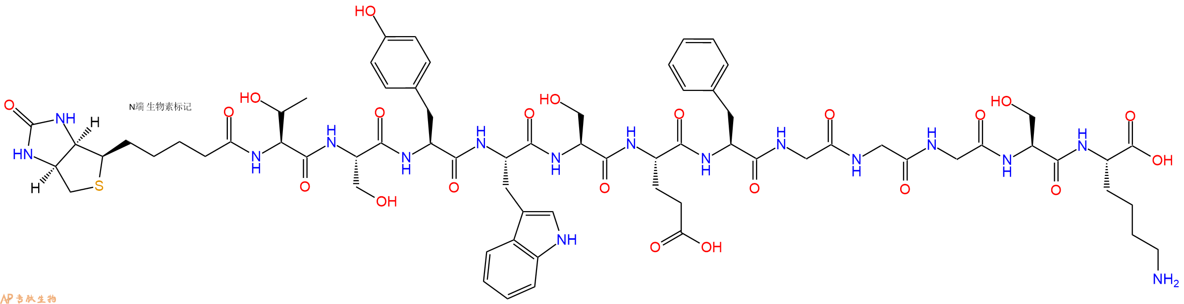 專肽生物產(chǎn)品Biotinyl-Thr-Ser-Tyr-Trp-Ser-Glu-Phe-Gly-Gly-Gly-Ser-Lys-OH