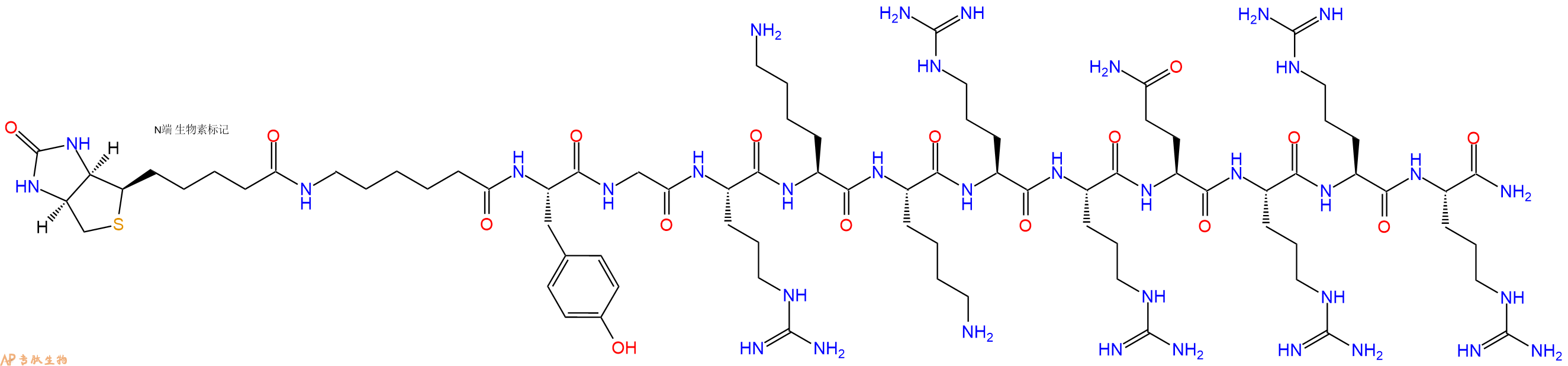 專肽生物產(chǎn)品Biotinyl-Ahx-Tyr-Gly-Arg-Lys-Lys-Arg-Arg-Gln-Arg-Arg-Arg-NH2