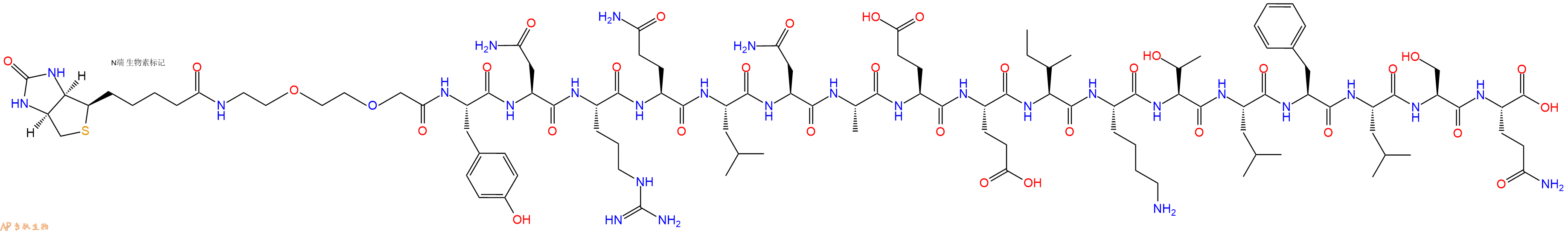 專肽生物產(chǎn)品Biotinyl-PEG2-Tyr-Asn-Arg-Gln-Leu-Asn-Ala-Glu-Glu-Ile-Lys-Thr-Leu-Phe-Leu-Ser-Gln