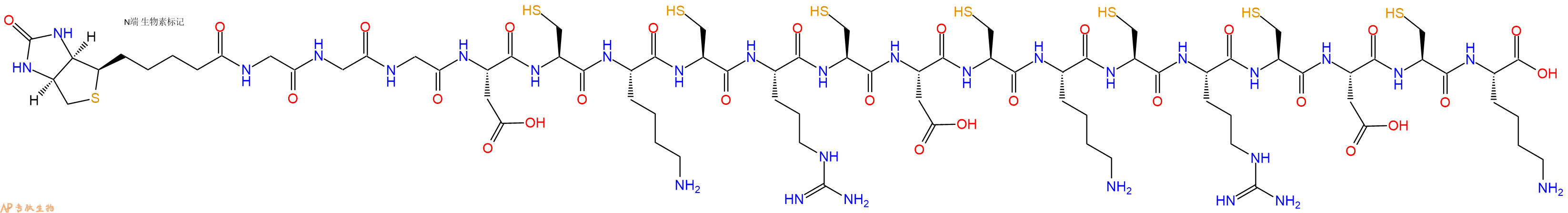 專(zhuān)肽生物產(chǎn)品Biotinyl-Gly-Gly-Gly-Asp-Cys-Lys-Cys-Arg-Cys-Asp-Cys-Lys-Cys-Arg-Cys-Asp-Cys-Lys-OH