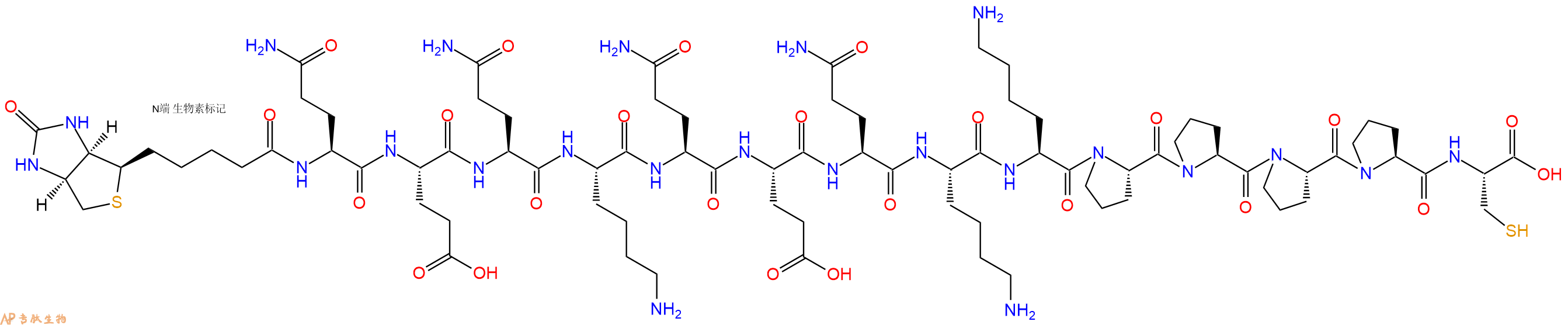 專(zhuān)肽生物產(chǎn)品Biotinyl-Gln-Glu-Gln-Lys-Gln-Glu-Gln-Lys-Lys-Pro-Pro-Pro-Pro-Cys-OH