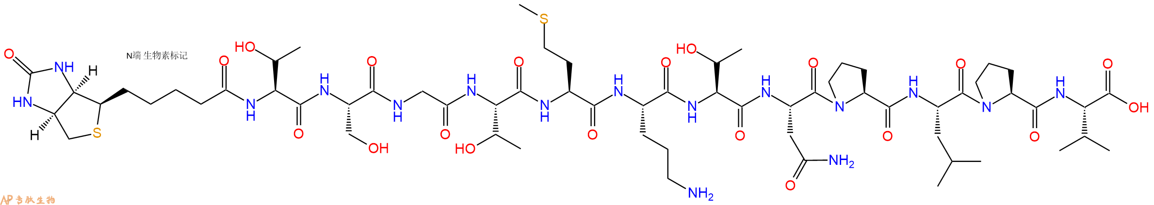 專肽生物產(chǎn)品Biotinyl-Thr-Ser-Gly-Thr-Met-Orn-Thr-Asn-Pro-Leu-Pro-Val-OH