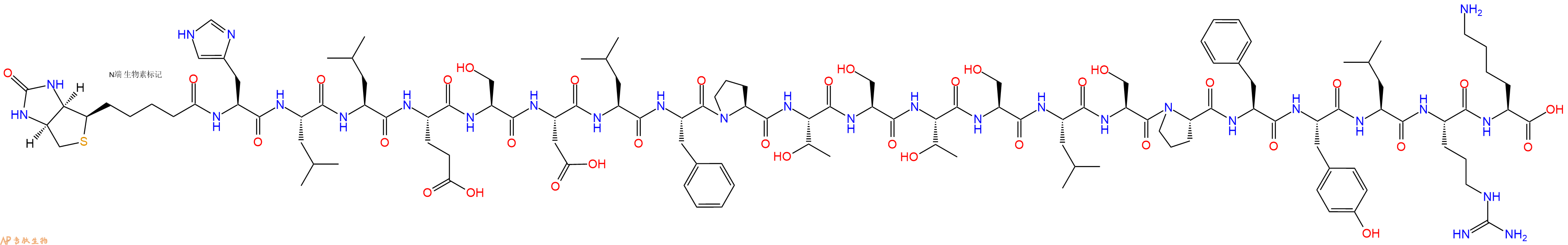 專肽生物產品Biotinyl-His-Leu-Leu-Glu-Ser-Asp-Leu-Phe-Pro-Thr-Ser-Thr-Ser-Leu-Ser-Pro-Phe-Tyr-Leu-Arg-Lys-OH