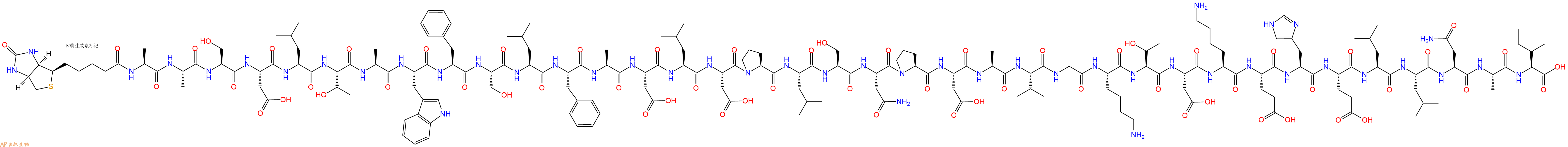 專肽生物產(chǎn)品Biotinyl-Ala-Ala-Ser-Asp-Leu-Thr-Ala-Trp-Phe-Ser-Leu-Phe-Ala-Asp-Leu-Asp-Pro-Leu-Ser-Asn-Pro-Asp-Ala-Val-Gly-Lys-Thr-Asp-Lys-Glu-His-Glu-Leu-Leu-Asn-Ala-Ile-OH