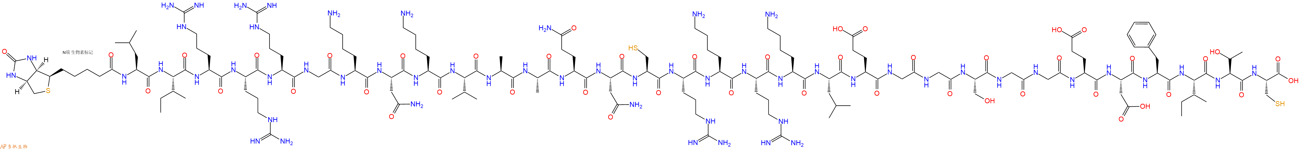 專肽生物產(chǎn)品Biotinyl-Leu-Ile-Arg-Arg-Arg-Gly-Lys-Asn-Lys-Val-Ala-Ala-Gln-Asn-Cys-Arg-Lys-Arg-Lys-Leu-Glu-Gly-Gly-Ser-Gly-Gly-Glu-Asp-Phe-Ile-Thr-Cys-OH