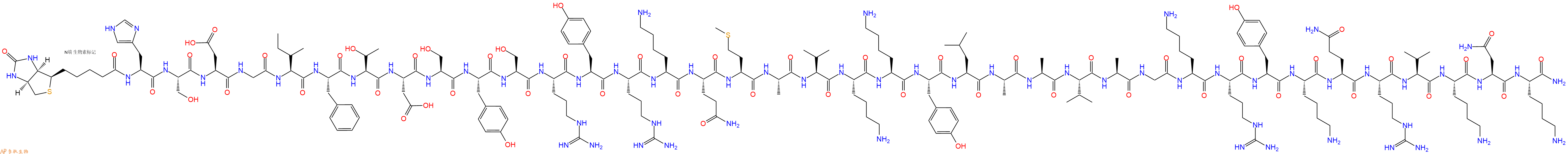 專肽生物產(chǎn)品Biotinyl-His-Ser-Asp-Gly-Ile-Phe-Thr-Asp-Ser-Tyr-Ser-Arg-Tyr-Arg-Lys-Gln-Met-Ala-Val-Lys-Lys-Tyr-Leu-Ala-Ala-Val-Ala-Gly-Lys-Arg-Tyr-Lys-Gln-Arg-Val-Lys-Asn-Lys-NH2