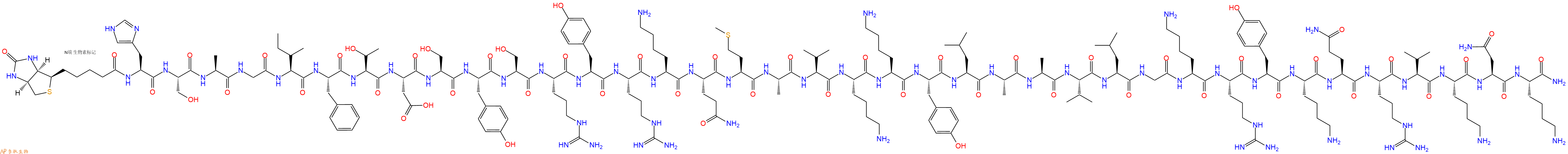 專肽生物產(chǎn)品Biotinyl-His-Ser-Ala-Gly-Ile-Phe-Thr-Asp-Ser-Tyr-Ser-Arg-Tyr-Arg-Lys-Gln-Met-Ala-Val-Lys-Lys-Tyr-Leu-Ala-Ala-Val-Leu-Gly-Lys-Arg-Tyr-Lys-Gln-Arg-Val-Lys-Asn-Lys-NH2