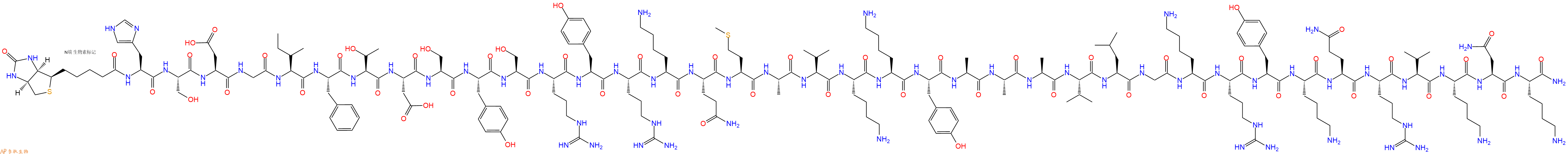 專肽生物產(chǎn)品Biotinyl-His-Ser-Asp-Gly-Ile-Phe-Thr-Asp-Ser-Tyr-Ser-Arg-Tyr-Arg-Lys-Gln-Met-Ala-Val-Lys-Lys-Tyr-Ala-Ala-Ala-Val-Leu-Gly-Lys-Arg-Tyr-Lys-Gln-Arg-Val-Lys-Asn-Lys-NH2