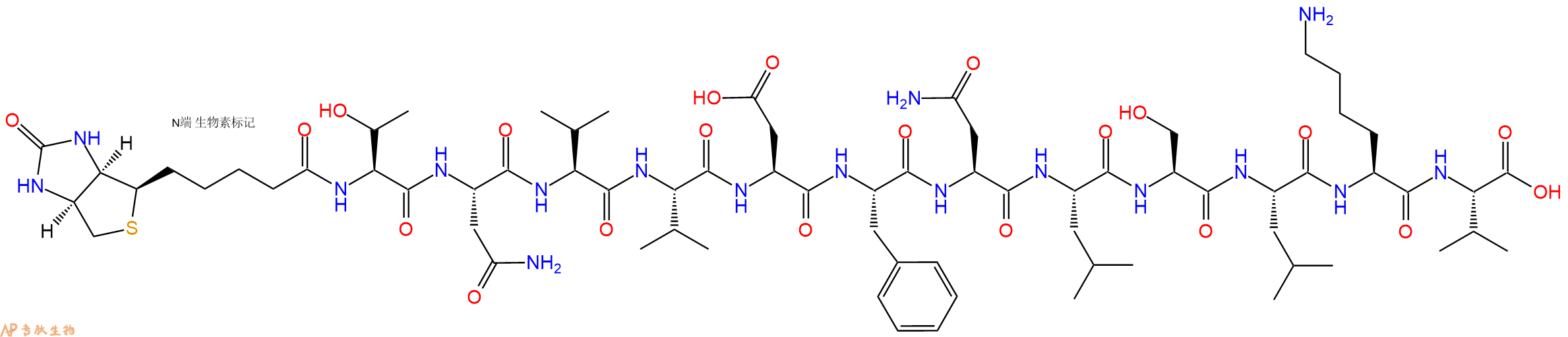 專肽生物產(chǎn)品Biotinyl-Thr-Asn-Val-Val-Asp-Phe-Asn-Leu-Ser-Leu-Lys-Val-OH