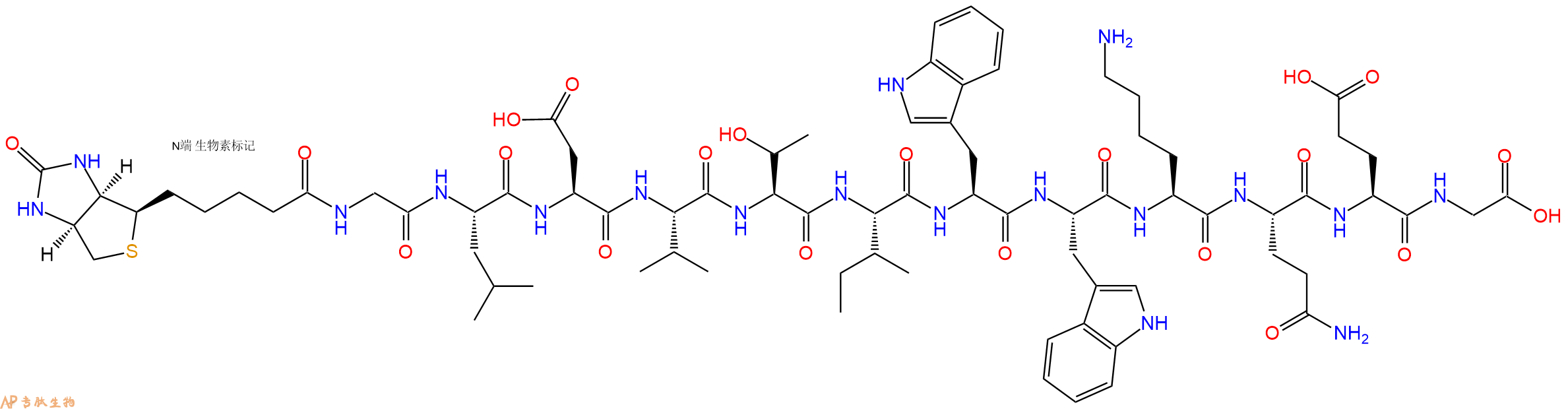 專肽生物產(chǎn)品Biotinyl-Gly-Leu-Asp-Val-Thr-Ile-Trp-Trp-Lys-Gln-Glu-Gly-OH
