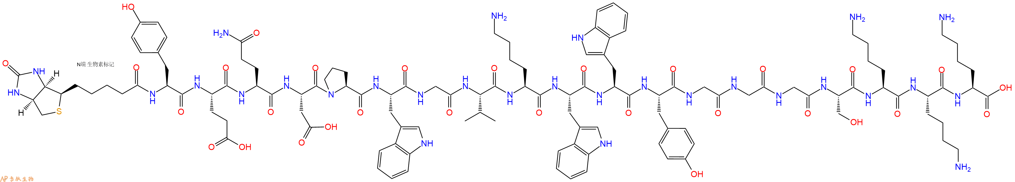 專肽生物產(chǎn)品Biotinyl-Tyr-Glu-Gln-Asp-Pro-Trp-Gly-Val-Lys-Trp-Trp-Tyr-Gly-Gly-Gly-Ser-Lys-Lys-Lys-OH