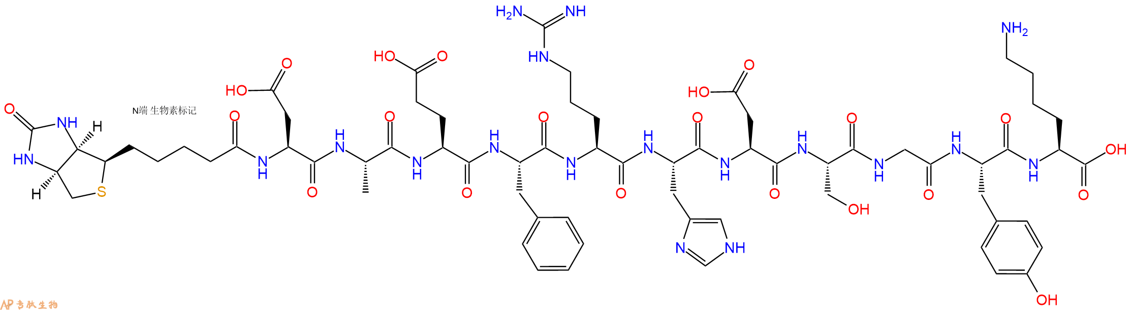 專(zhuān)肽生物產(chǎn)品Biotinyl-Asp-Ala-Glu-Phe-Arg-His-Asp-Ser-Gly-Tyr-Lys-OH