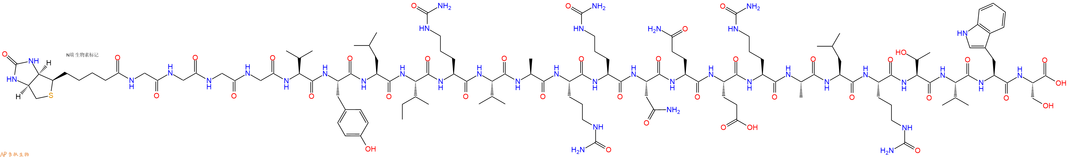 專肽生物產品Biotinyl-Gly-Gly-Gly-Gly-Val-Tyr-Leu-Ile-Cit-Val-Ala-Cit-Cit-Asn-Gln-Glu-Cit-Ala-Leu-Cit-Thr-Val-Trp-Ser-OH