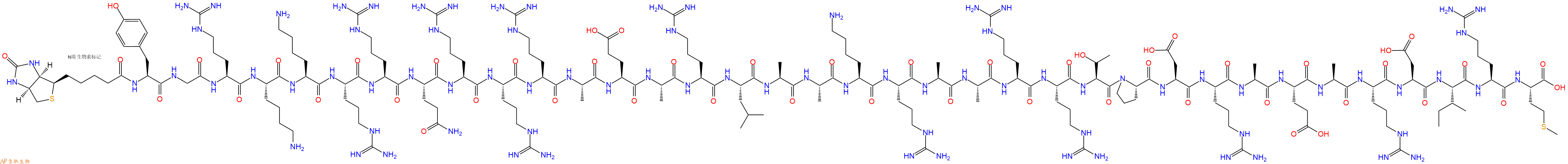專肽生物產(chǎn)品Biotinyl-Tyr-Gly-Arg-Lys-Lys-Arg-Arg-Gln-Arg-Arg-Arg-Ala-Glu-Ala-Arg-Leu-Ala-Ala-Lys-Arg-Ala-Ala-Arg-Arg-Thr-Pro-Asp-Arg-Ala-Glu-Ala-Arg-Asp-Ile-Arg-Met-OH