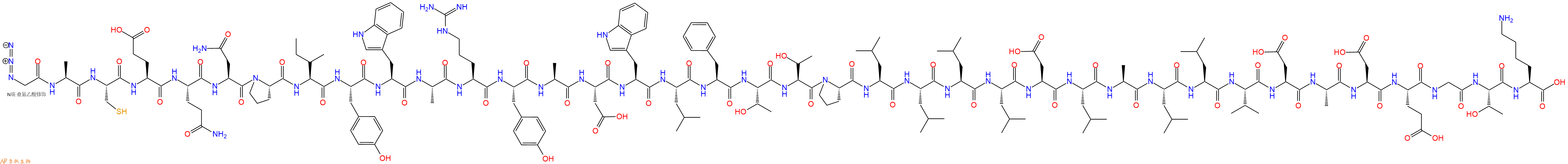 專肽生物產(chǎn)品N3Gly-Ala-Cys-Glu-Gln-Asn-Pro-Ile-Tyr-Trp-Ala-Arg-Tyr-Ala-Asp-Trp-Leu-Phe-Thr-Thr-Pro-Leu-Leu-Leu-Leu-Asp-Leu-Ala-Leu-Leu-Val-Asp-Ala-Asp-Glu-Gly-Thr-Lys-OH