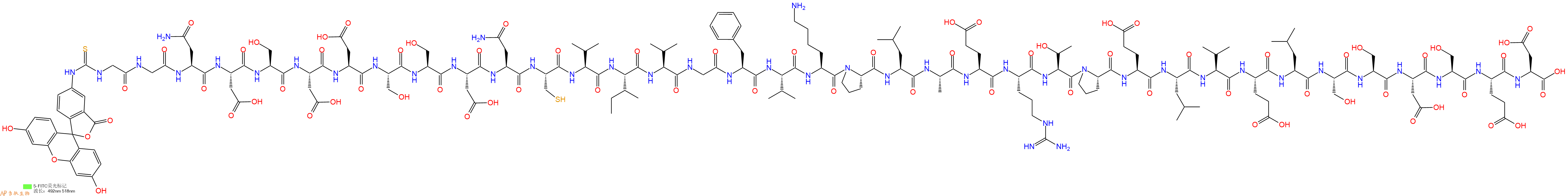 專肽生物產(chǎn)品5FITC-Gly-Gly-Asn-Asp-Ser-Asp-Asp-Ser-Ser-Asp-Asn-Cys-Val-Ile-Val-Gly-Phe-Val-Lys-Pro-Leu-Ala-Glu-Arg-Thr-Pro-Glu-Leu-Val-Glu-Leu-Ser-Ser-Asp-Ser-Glu-Asp-OH