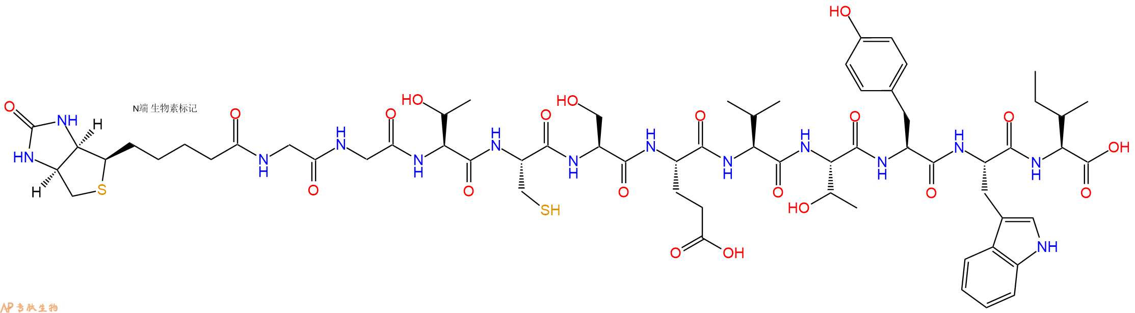 專肽生物產(chǎn)品Biotinyl-Gly-Gly-Thr-Cys-Ser-Glu-Val-Thr-Tyr-Trp-Ile-OH