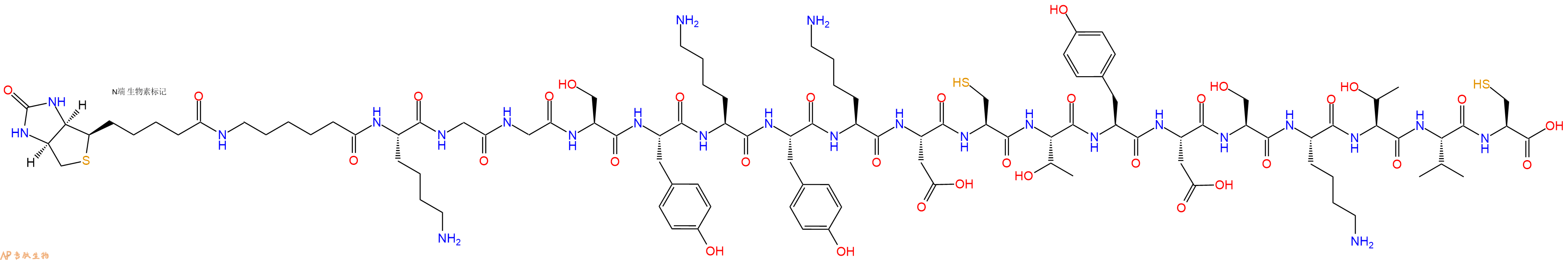 專肽生物產(chǎn)品Biotinyl-Ahx-Lys-Gly-Gly-Ser-Tyr-Lys-Tyr-Lys-Asp-Cys-Thr-Tyr-Asp-Ser-Lys-Thr-Val-Cys-OH