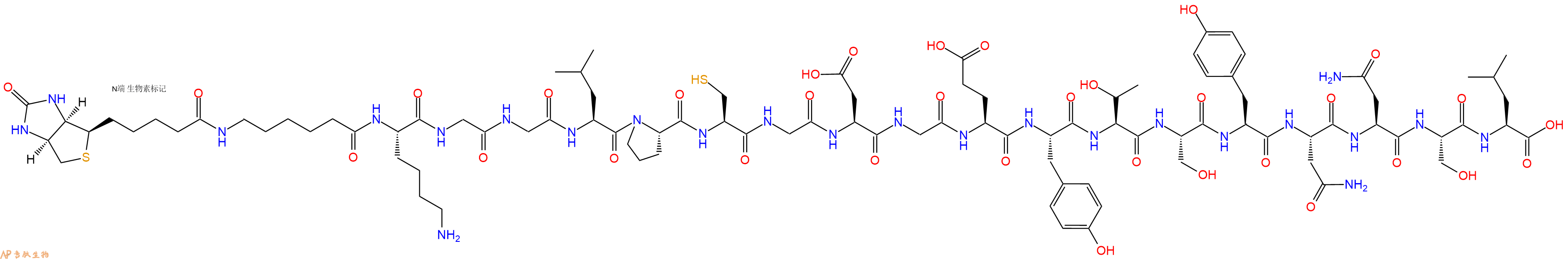專肽生物產(chǎn)品Biotinyl-Ahx-Lys-Gly-Gly-Leu-Pro-Cys-Gly-Asp-Gly-Glu-Tyr-Thr-Ser-Tyr-Asn-Asn-Ser-Leu-OH