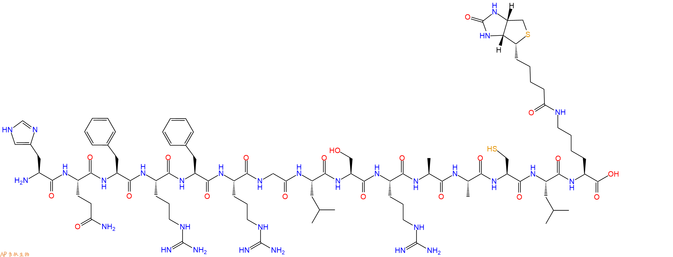 專(zhuān)肽生物產(chǎn)品H2N-His-Gln-Phe-Arg-Phe-Arg-Gly-Leu-Ser-Arg-Ala-Ala-Cys-Leu-Lys(Biotin)-OH