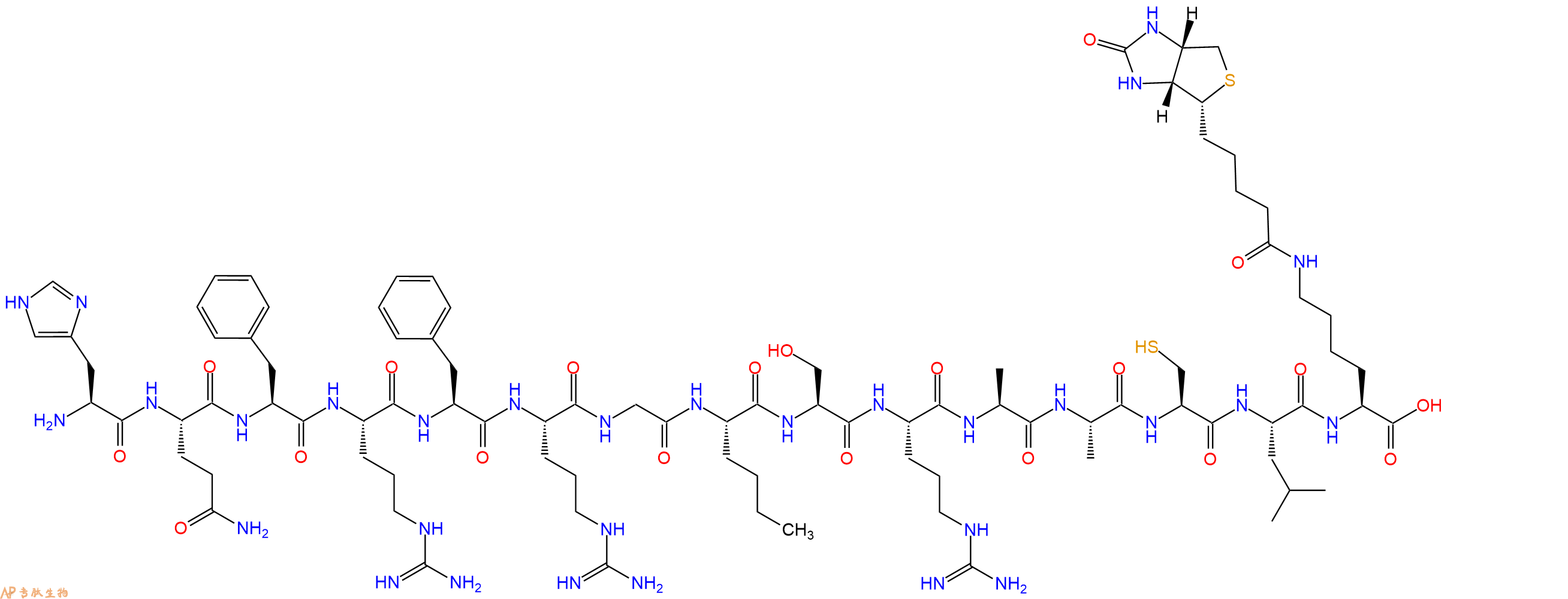 專肽生物產(chǎn)品H2N-His-Gln-Phe-Arg-Phe-Arg-Gly-Nle-Ser-Arg-Ala-Ala-Cys-Leu-Lys(Biotin)-OH