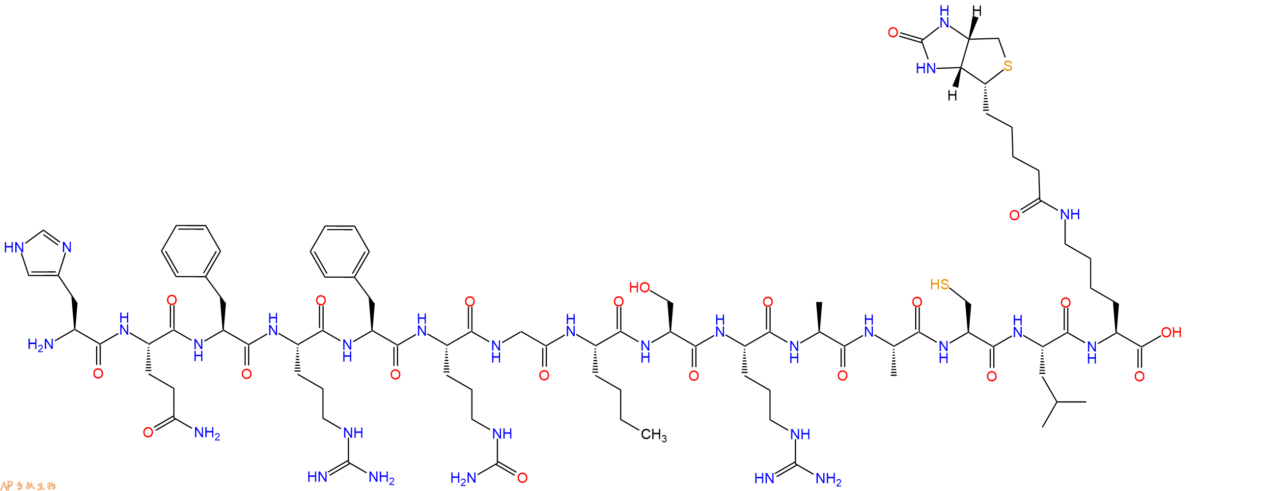專肽生物產(chǎn)品H2N-His-Gln-Phe-Arg-Phe-Cit-Gly-Nle-Ser-Arg-Ala-Ala-Cys-Leu-Lys(Biotin)-OH