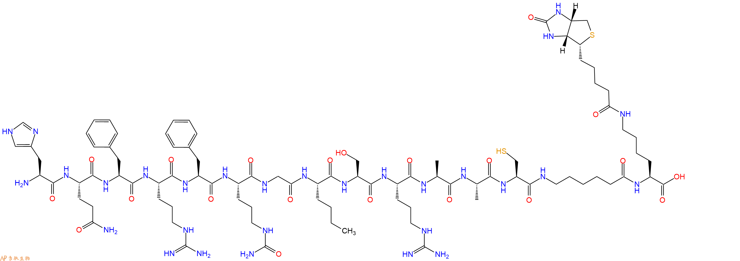 專肽生物產(chǎn)品H2N-His-Gln-Phe-Arg-Phe-Cit-Gly-Nle-Ser-Arg-Ala-Ala-Cys-Ahx-Lys(Biotin)-OH