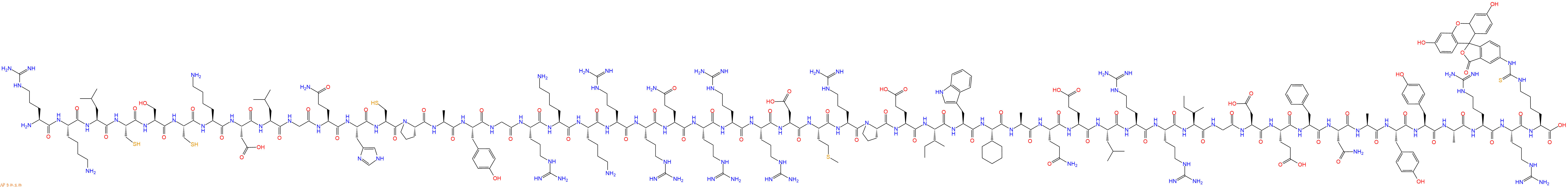 專肽生物產(chǎn)品H2N-Arg-Lys-Leu-Cys-Ser-Cys-Lys-Asp-Leu-Gly-Gln-His-Cys-Pro-Ala-Tyr-Gly-Arg-Lys-Lys-Arg-Arg-Gln-Arg-Arg-Arg-Asp-Met-Arg-Pro-Glu-Ile-Trp-Chg-Ala-Gln-Glu-Leu-Arg-Arg-Ile-Gly-Asp-Glu-Phe-Asn-Ala-Tyr-Tyr-Ala-Arg-Arg-Lys(FITC)-OH