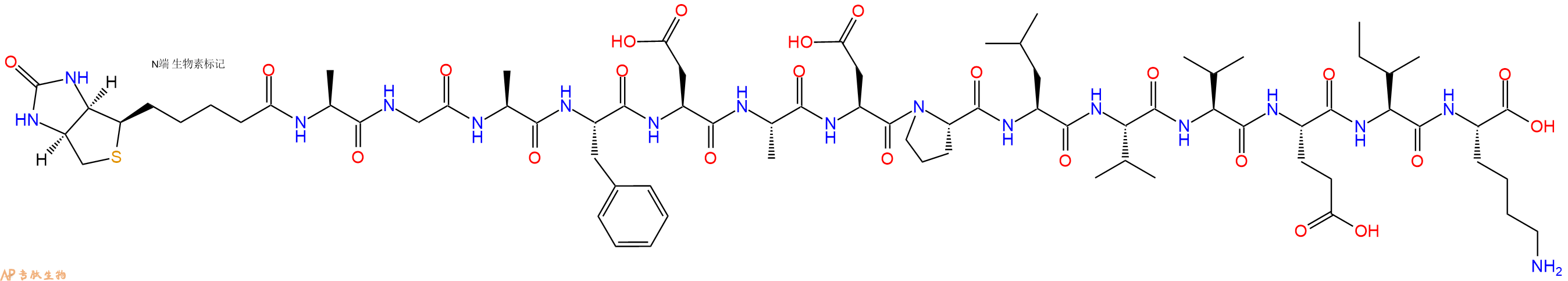 專(zhuān)肽生物產(chǎn)品Biotinyl-Ala-Gly-Ala-Phe-Asp-Ala-Asp-Pro-Leu-Val-Val-Glu-Ile-Lys-OH
