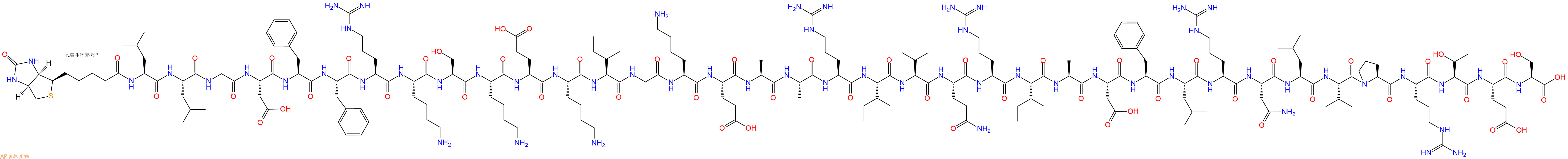 專肽生物產(chǎn)品Biotinyl-Leu-Leu-Gly-Asp-Phe-Phe-Arg-Lys-Ser-Lys-Glu-Lys-Ile-Gly-Lys-Glu-Ala-Ala-Arg-Ile-Val-Gln-Arg-Ile-Ala-Asp-Phe-Leu-Arg-Asn-Leu-Val-Pro-Arg-Thr-Glu-Ser-OH
