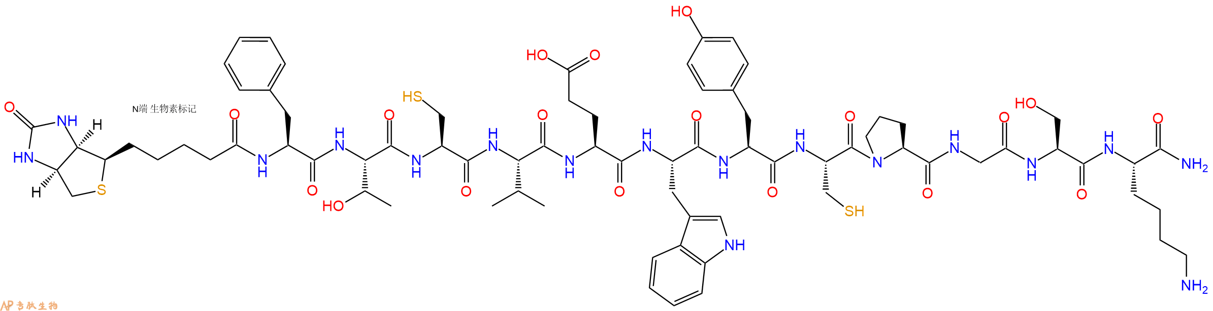 專肽生物產(chǎn)品Biotinyl-Phe-Thr-Cys-Val-Glu-Trp-Tyr-Cys-Pro-Gly-Ser-Lys-CONH2
