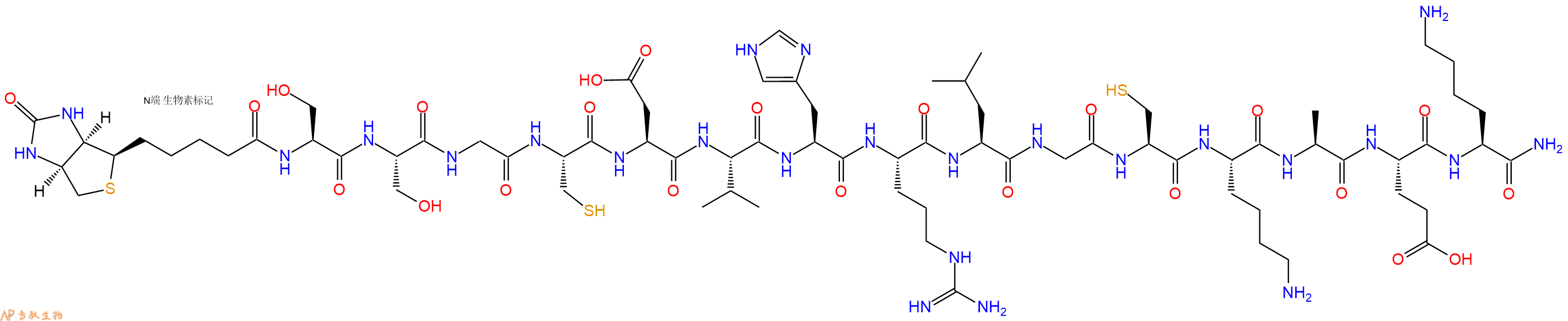 專肽生物產(chǎn)品Biotinyl-Ser-Ser-Gly-Cys-Asp-Val-His-Arg-Leu-Gly-Cys-Lys-Ala-Glu-Lys-CONH2