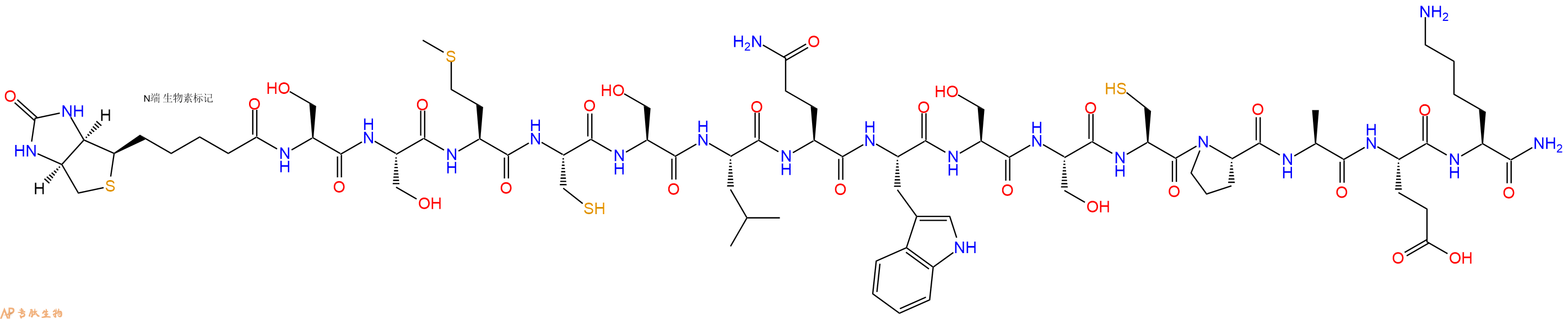 專肽生物產(chǎn)品Biotinyl-Ser-Ser-Met-Cys-Ser-Leu-Gln-Trp-Ser-Ser-Cys-Pro-Ala-Glu-Lys-CONH2