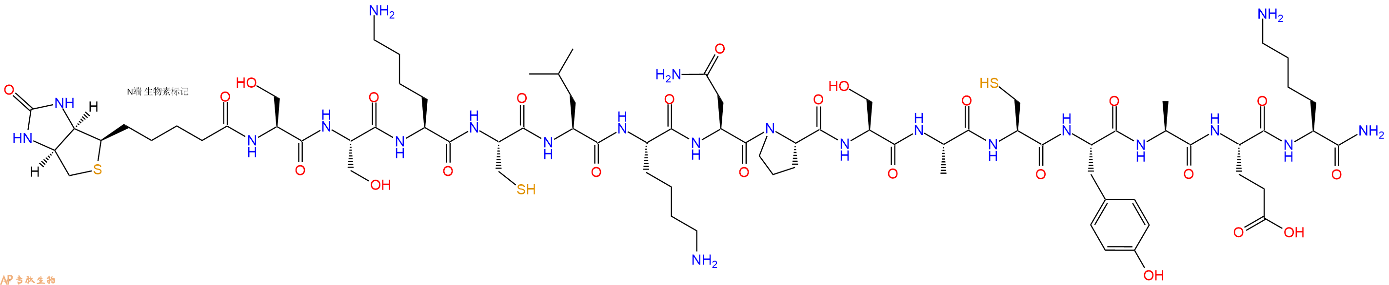 專(zhuān)肽生物產(chǎn)品Biotinyl-Ser-Ser-Lys-Cys-Leu-Lys-Asn-Pro-Ser-Ala-Cys-Tyr-Ala-Glu-Lys-CONH2