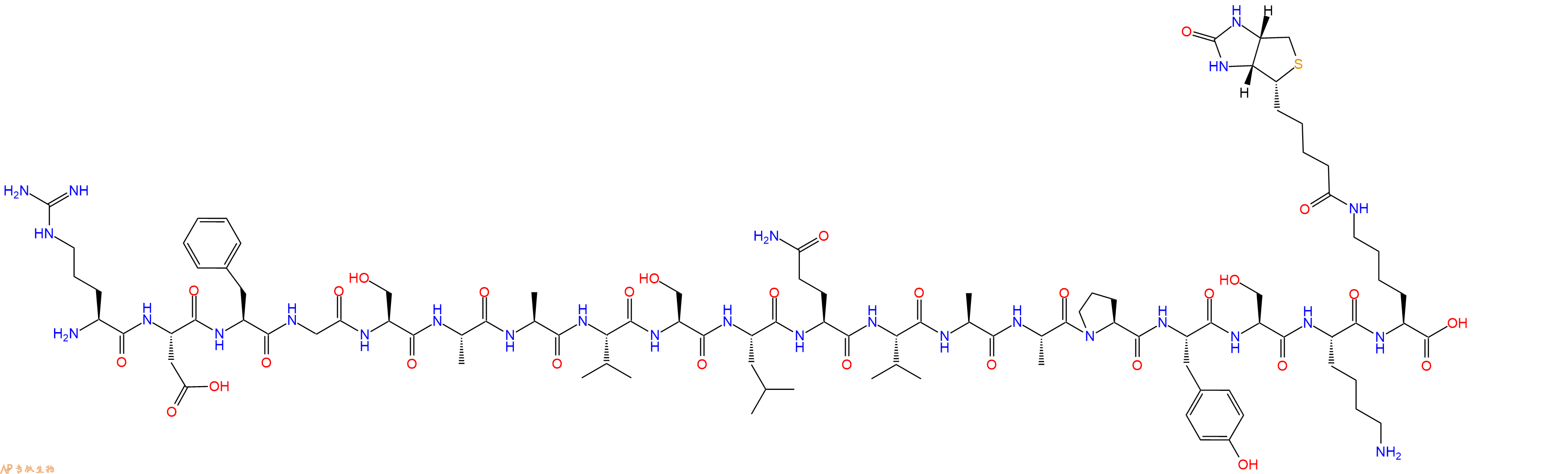 專肽生物產(chǎn)品H2N-Arg-Asp-Phe-Gly-Ser-Ala-Ala-Val-Ser-Leu-Gln-Val-Ala-Ala-Pro-Tyr-Ser-Lys-Lys(Biotin)-OH