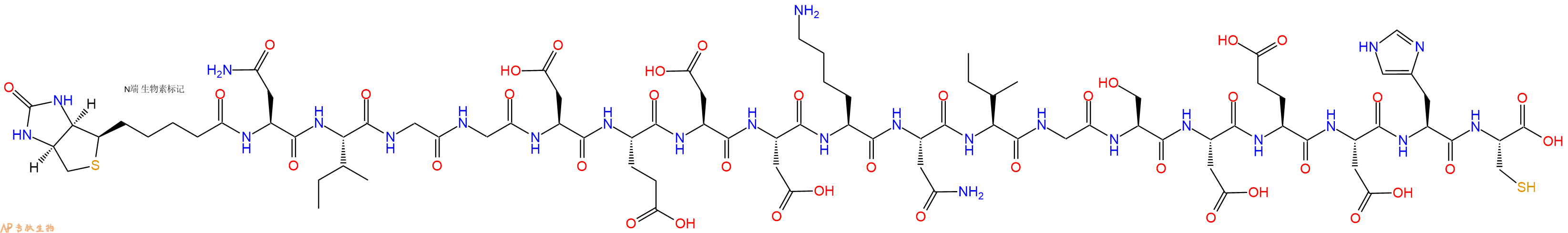 專(zhuān)肽生物產(chǎn)品Biotinyl-Asn-Ile-Gly-Gly-Asp-Glu-Asp-Asp-Lys-Asn-Ile-Gly-Ser-Asp-Glu-Asp-His-Cys-OH