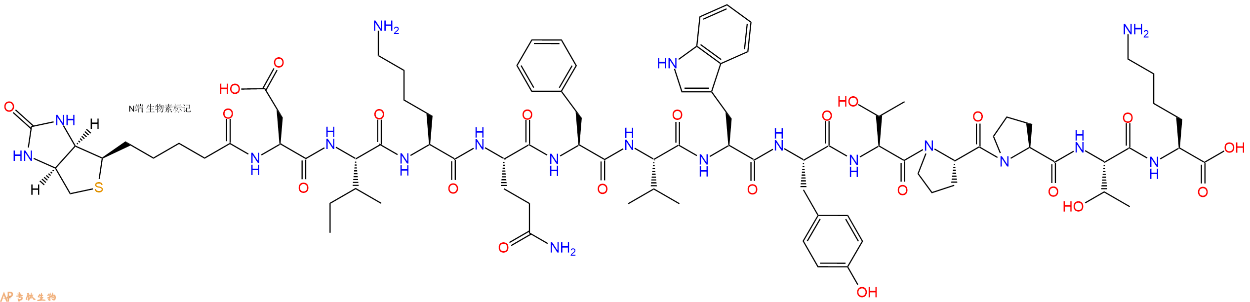 專(zhuān)肽生物產(chǎn)品Biotinyl-Asp-Ile-Lys-Gln-Phe-Val-Trp-Tyr-Thr-Pro-Pro-Thr-Lys-OH