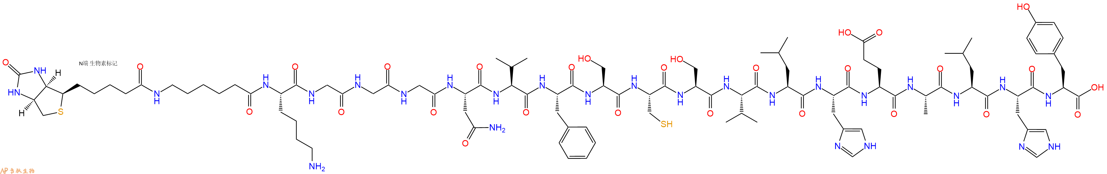 專肽生物產(chǎn)品Biotinyl-Ahx-Lys-Gly-Gly-Gly-Asn-Val-Phe-Ser-Cys-Ser-Val-Leu-His-Glu-Ala-Leu-His-Tyr-OH