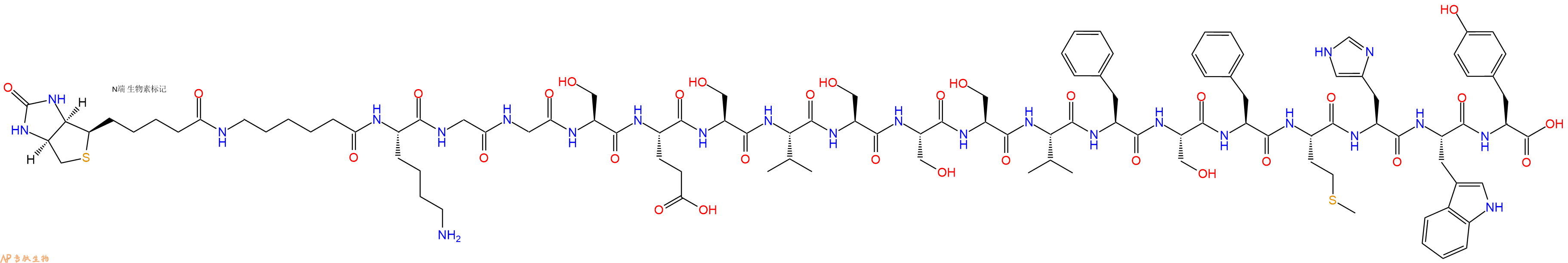 專肽生物產(chǎn)品Biotinyl-Ahx-Lys-Gly-Gly-Ser-Glu-Ser-Val-Ser-Ser-Ser-Val-Phe-Ser-Phe-Met-His-Trp-Tyr-OH