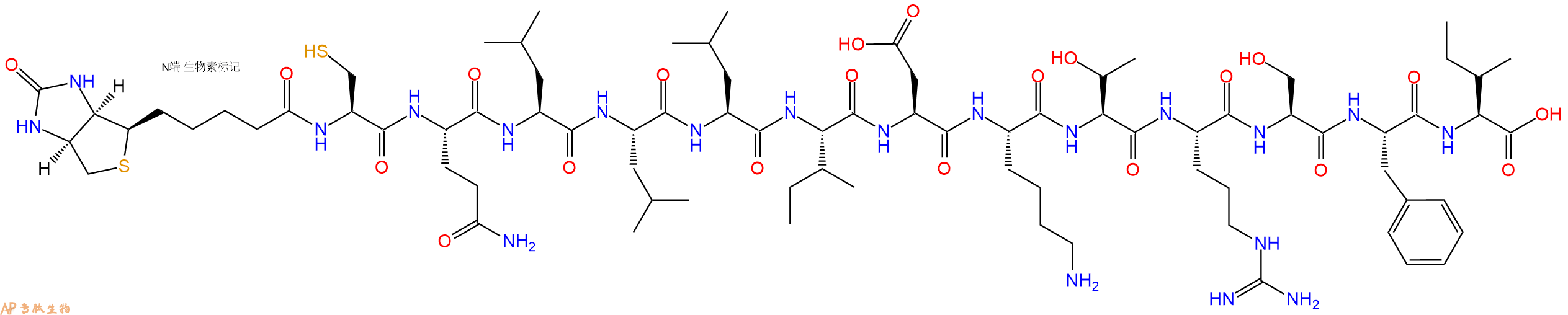 專肽生物產(chǎn)品Biotinyl-Cys-Gln-Leu-Leu-Leu-Ile-Asp-Lys-Thr-Arg-Ser-Phe-Ile-OH