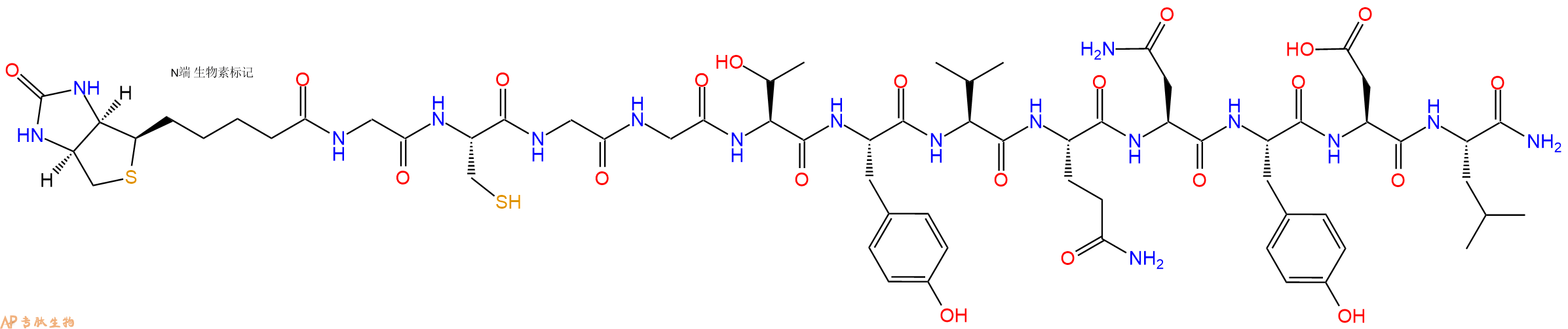 專肽生物產(chǎn)品Biotinyl-Gly-Cys-Gly-Gly-Thr-Tyr-Val-Gln-Asn-Tyr-Asp-Leu-CONH2