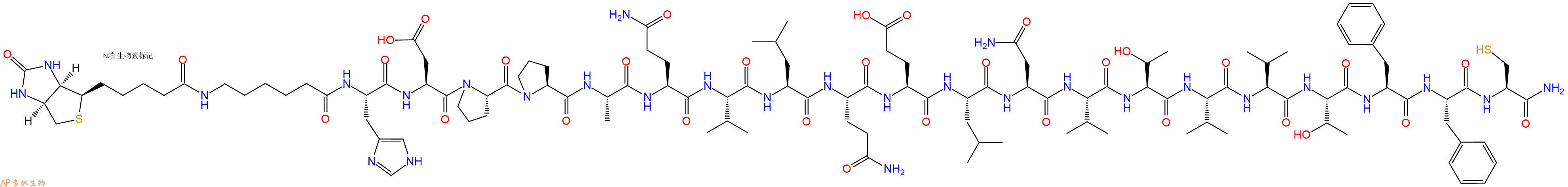專肽生物產(chǎn)品Biotinyl-Ahx-His-Asp-Pro-Pro-Ala-Gln-Val-Leu-Gln-Glu-Leu-Asn-Val-Thr-Val-Val-Thr-Phe-Phe-Cys-CONH2